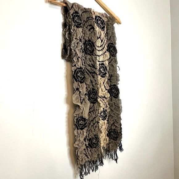 Detailed Floral Embellished Ruffle Scarf - Picture 1 of 2